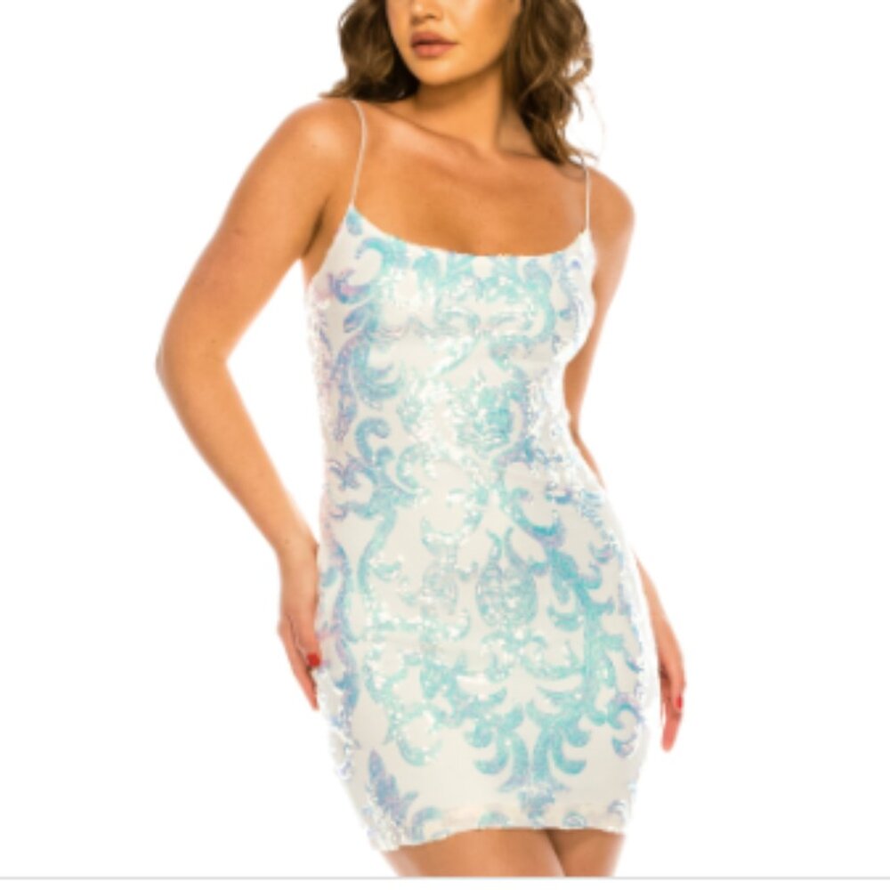 B Darlin Juniors' Sequinned Bodycon Dress - White Iridescent